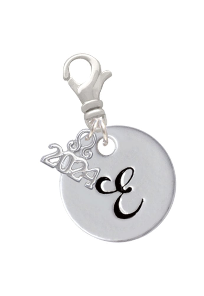 Delight Jewelry Silvertone Large Script Letter Disc - Clip on Charm with Year 2024 Image 4