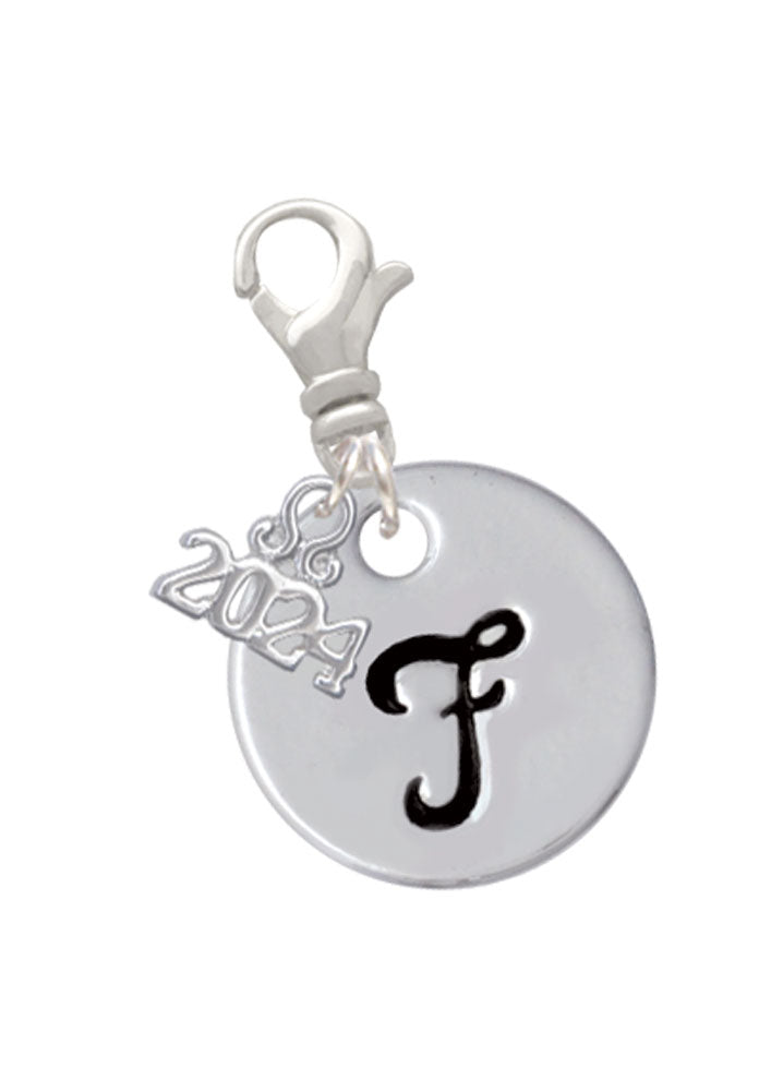 Delight Jewelry Silvertone Large Script Letter Disc - Clip on Charm with Year 2024 Image 6