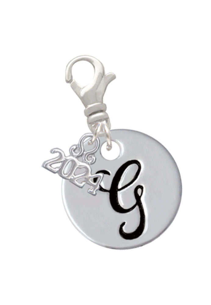 Delight Jewelry Silvertone Large Script Letter Disc - Clip on Charm with Year 2024 Image 7