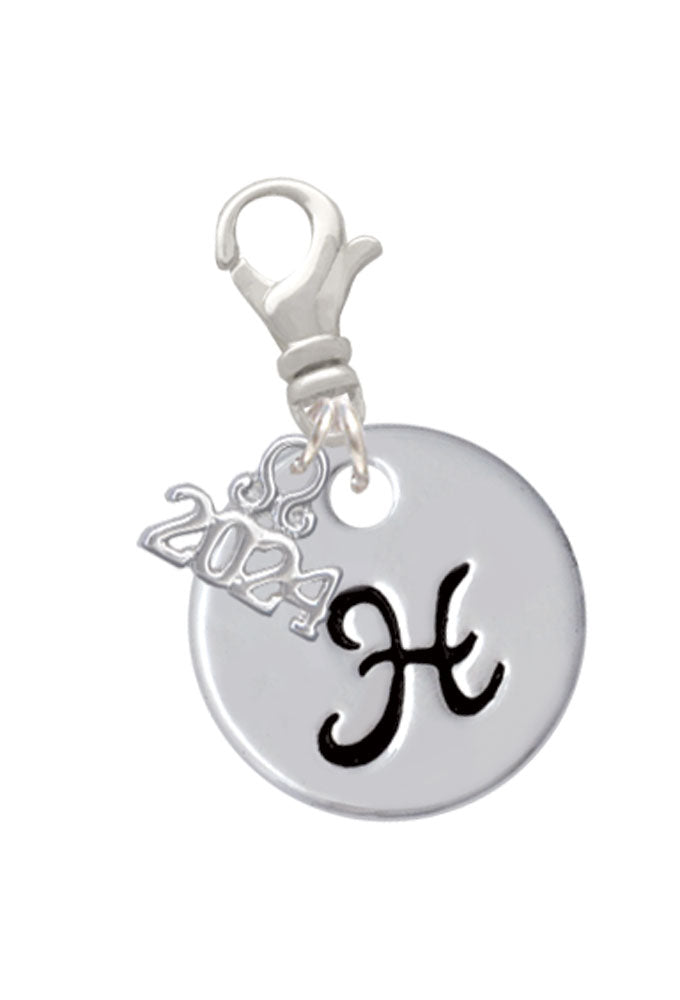 Delight Jewelry Silvertone Large Script Letter Disc - Clip on Charm with Year 2024 Image 8