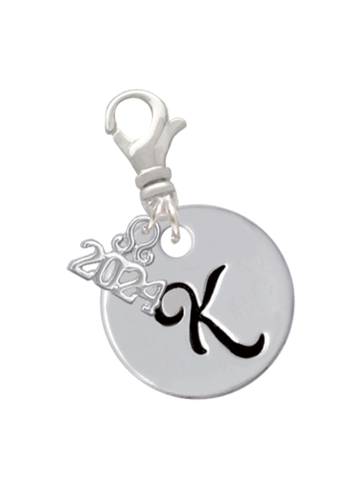 Delight Jewelry Silvertone Large Script Letter Disc - Clip on Charm with Year 2024 Image 11