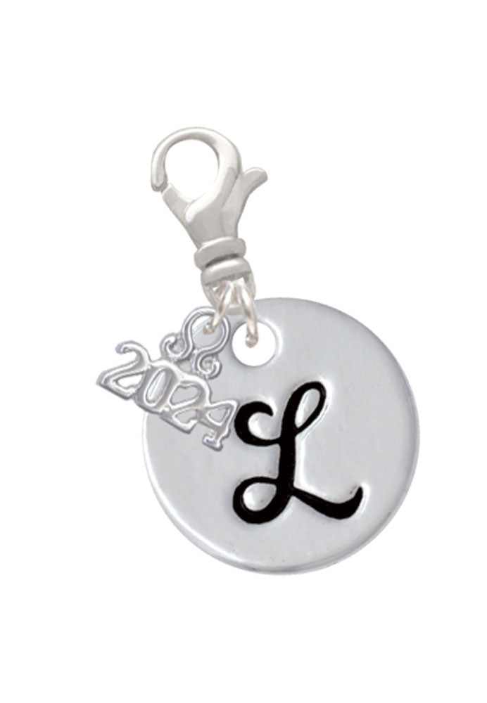 Delight Jewelry Silvertone Large Script Letter Disc - Clip on Charm with Year 2024 Image 12