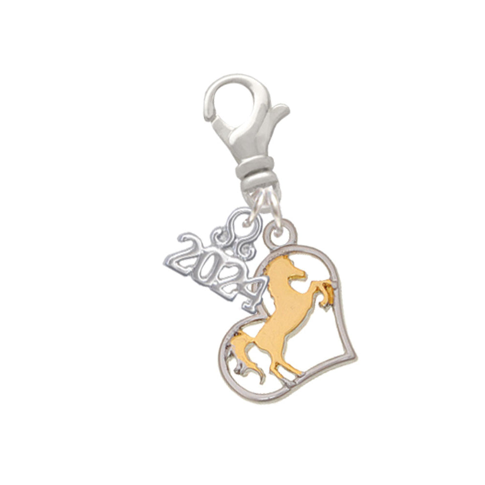 Delight Jewelry Plated Stallion Silhouette Heart Clip on Charm with Year 2024 Image 4