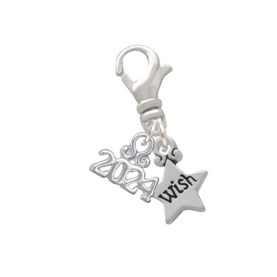 Delight Jewelry Silvertone Mini Message Star Clip on Charm with Year 2024 Image 1