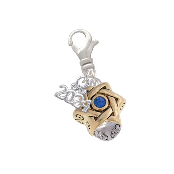 Delight Jewelry Plated Star of David with Blue Crystal Spinner Clip on Charm with Year 2024 Image 4