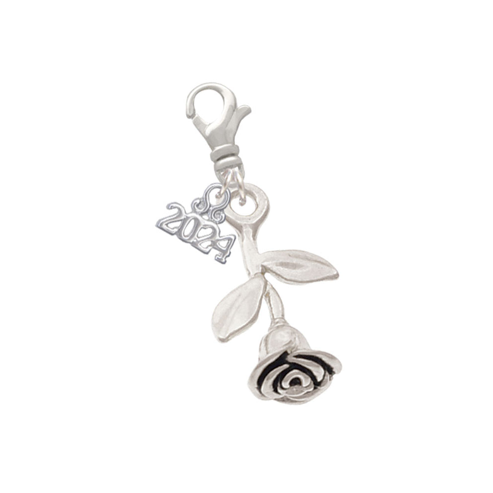 Delight Jewelry Plated Stemmed Rose Clip on Charm with Year 2024 Image 1