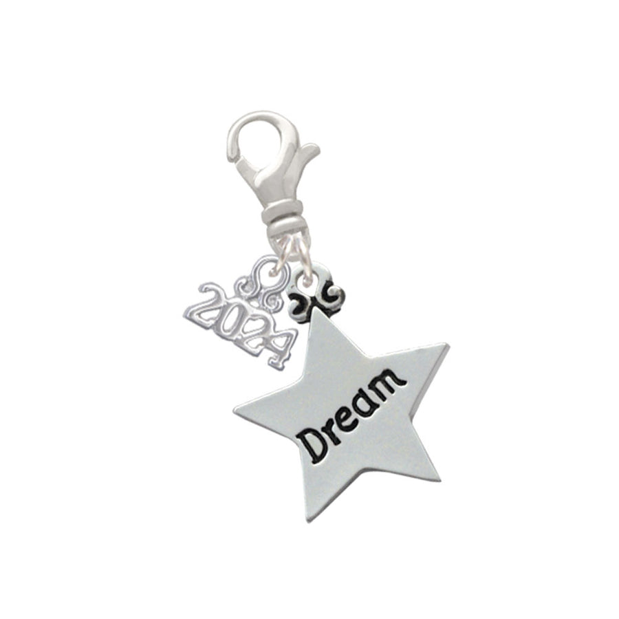 Delight Jewelry Silvertone Large Message Star Clip on Charm with Year 2024 Image 1