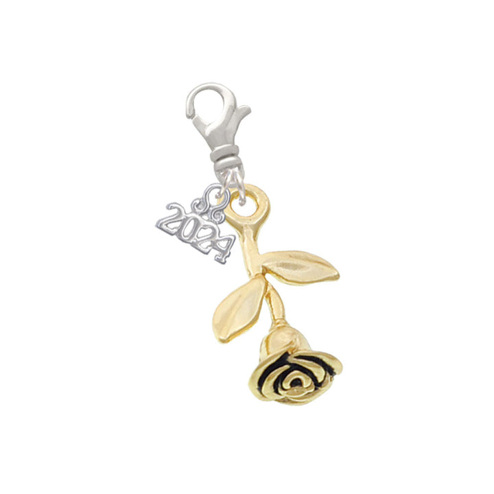 Delight Jewelry Plated Stemmed Rose Clip on Charm with Year 2024 Image 1