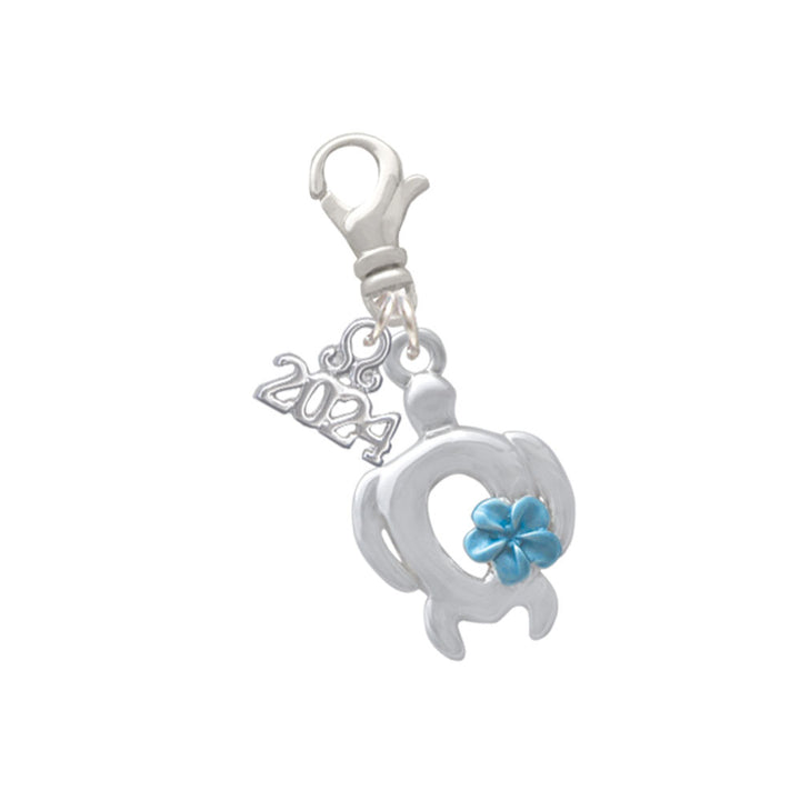 Delight Jewelry Plated Open Sea Turtle with Enamel Plumeria Clip on Charm with Year 2024 Image 1