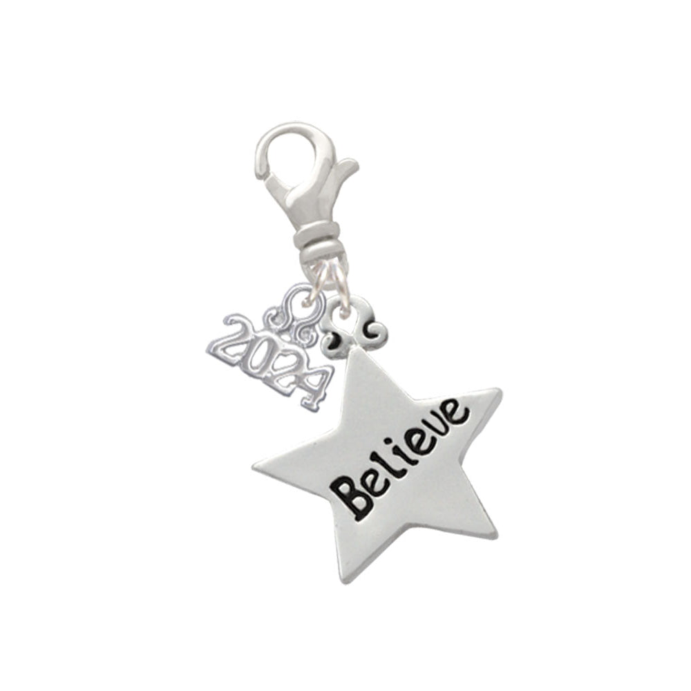 Delight Jewelry Silvertone Large Message Star Clip on Charm with Year 2024 Image 6