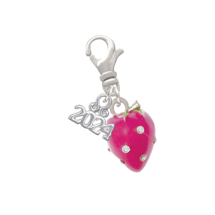 Delight Jewelry Silvertone Large 3-D Enamel Strawberry with Crystals Clip on Charm with Year 2024 Image 1