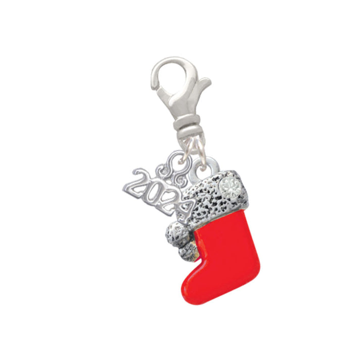 Delight Jewelry Plated 3-D Christmas Stocking Clip on Charm with Year 2024 Image 1