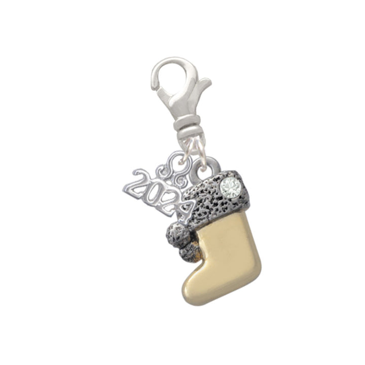 Delight Jewelry Plated 3-D Christmas Stocking Clip on Charm with Year 2024 Image 4