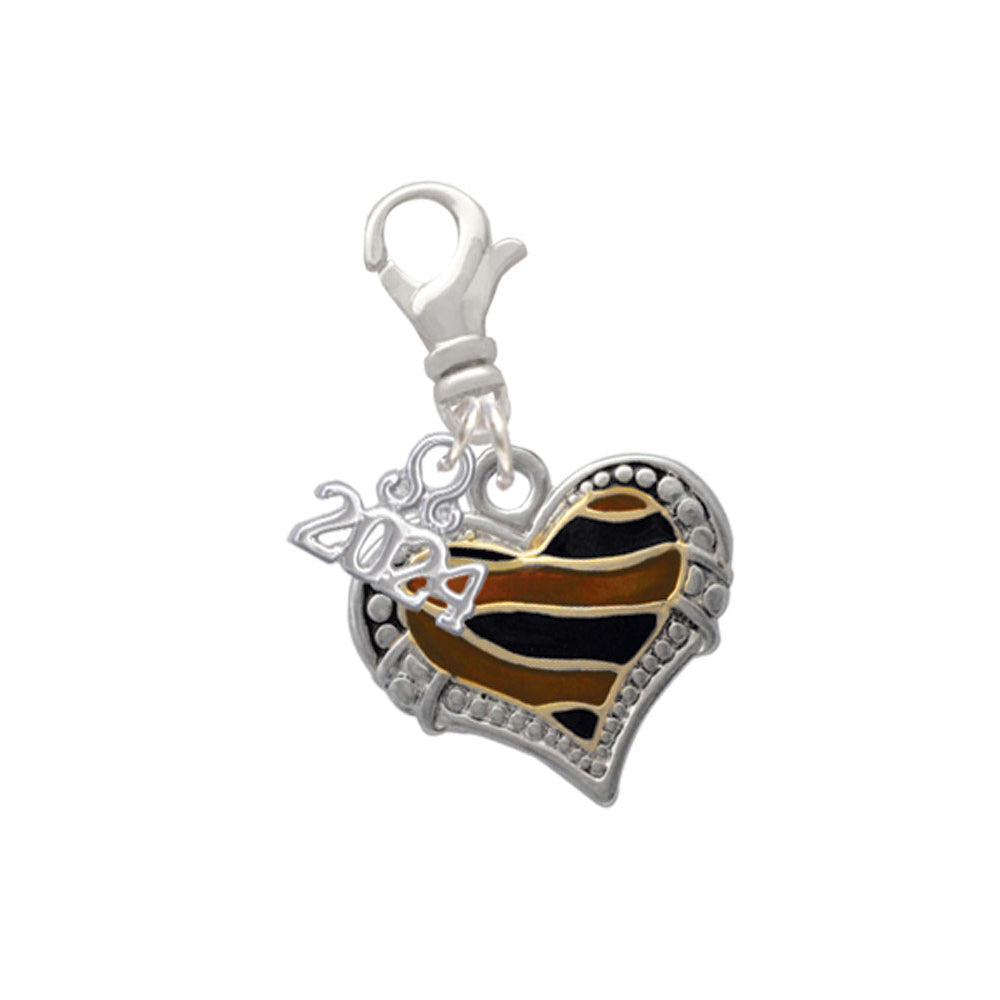 Delight Jewelry Plated Enamel Tiger Print Heart Clip on Charm with Year 2024 Image 4