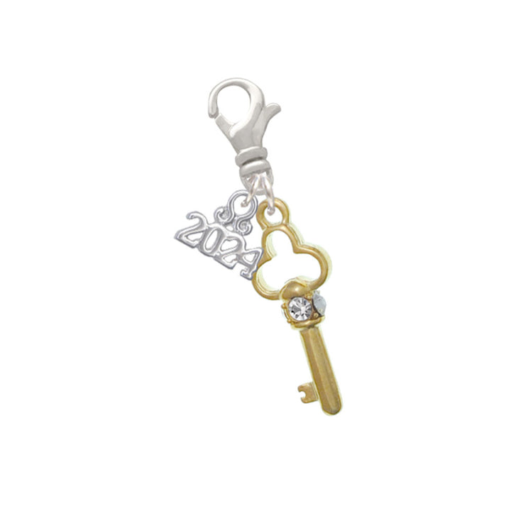 Delight Jewelry Plated Trefoil Key with Crystals Clip on Charm with Year 2024 Image 1