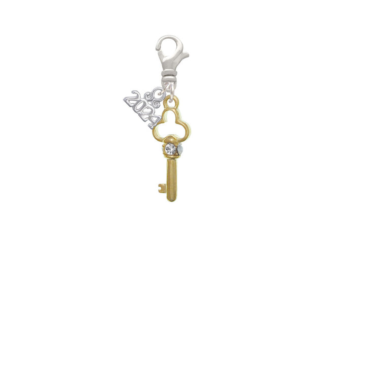 Delight Jewelry Plated Trefoil Key with Crystals Clip on Charm with Year 2024 Image 2