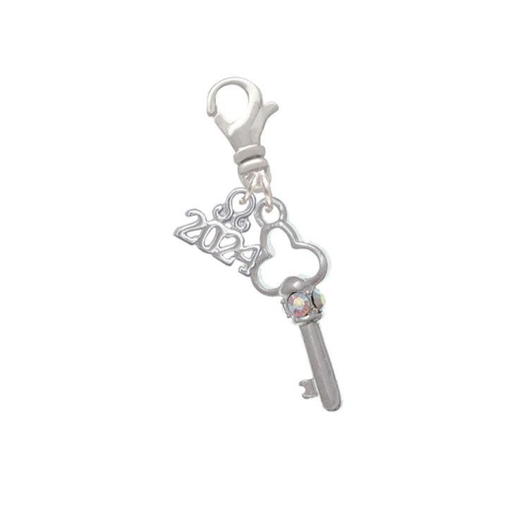Delight Jewelry Plated Trefoil Key with Crystals Clip on Charm with Year 2024 Image 4