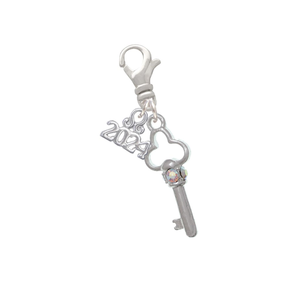 Delight Jewelry Plated Trefoil Key with Crystals Clip on Charm with Year 2024 Image 1