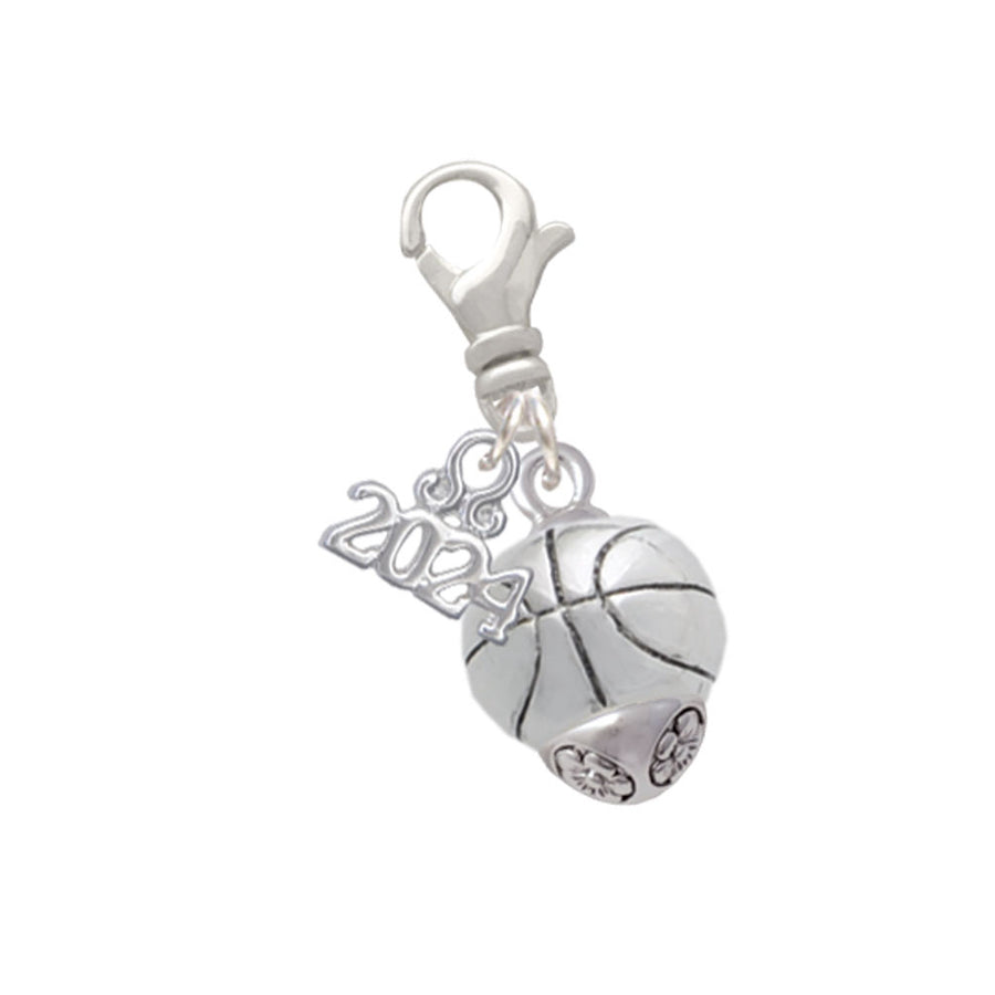Delight Jewelry Silvertone Antiqued Basketball Spinner Clip on Charm with Year 2024 Image 1