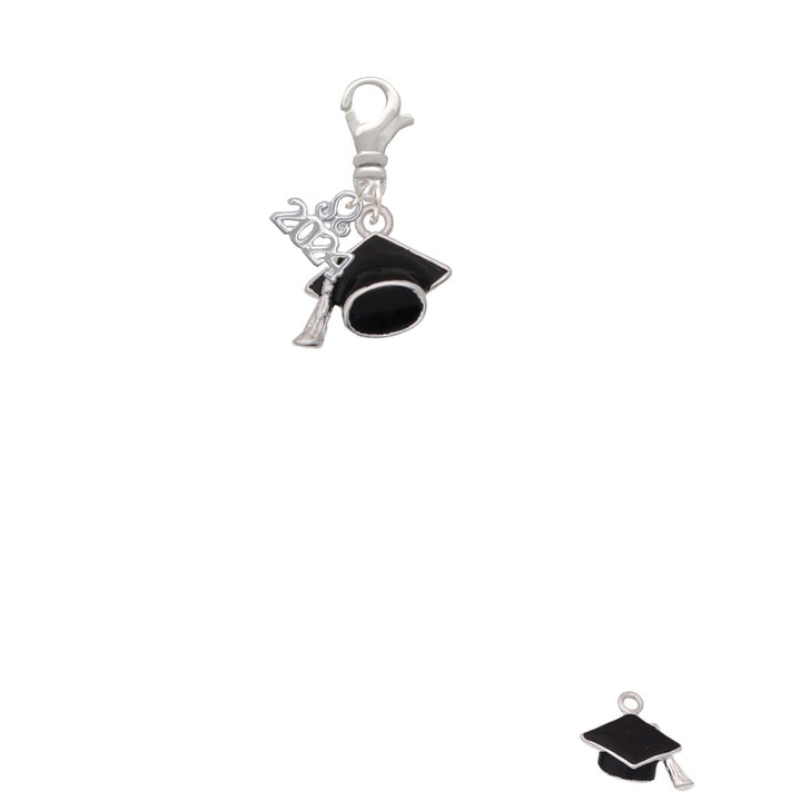 Delight Jewelry Silvertone 3-D Black Graduation Hat Clip on Charm with Year 2024 Image 2