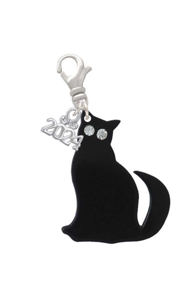 Delight Jewelry Acrylic Sitting Black Cat with Crystal Eyes Clip on Charm with Year 2024 Image 1