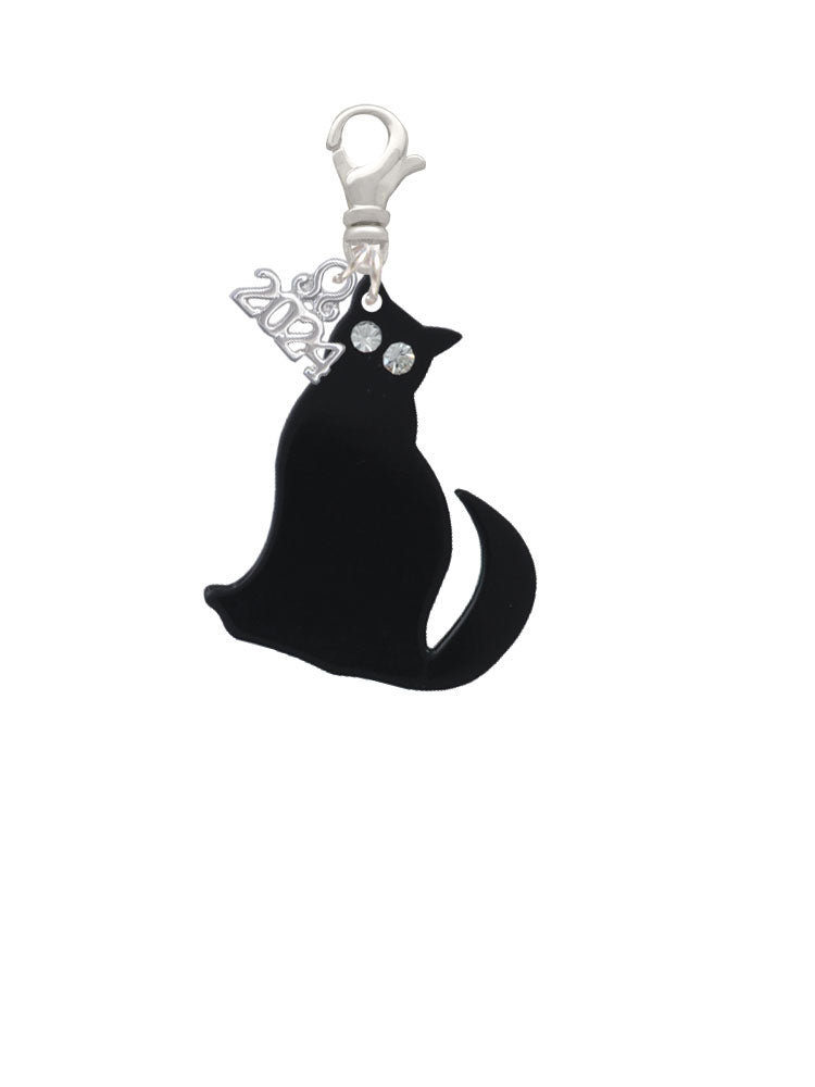 Delight Jewelry Acrylic Sitting Black Cat with Crystal Eyes Clip on Charm with Year 2024 Image 2