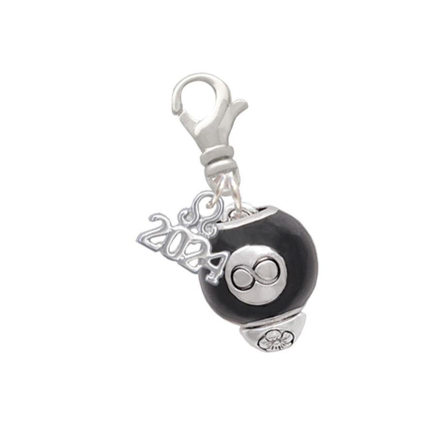 Delight Jewelry Silvertone Black 8 Ball Spinner Clip on Charm with Year 2024 Image 1