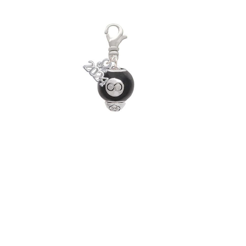 Delight Jewelry Silvertone Black 8 Ball Spinner Clip on Charm with Year 2024 Image 2