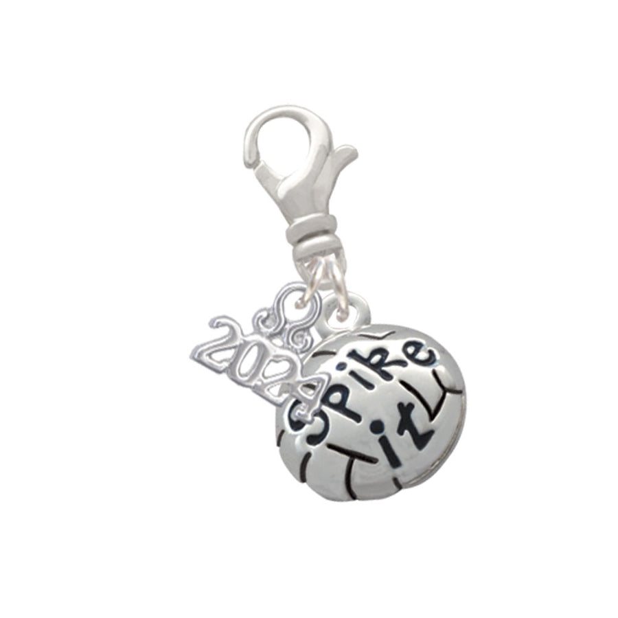 Delight Jewelry Silvertone Volleyball Message Clip on Charm with Year 2024 Image 1