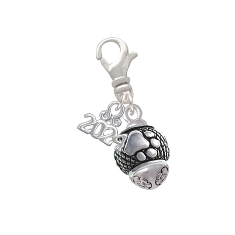 Delight Jewelry Silvertone Paw on Hatched Background Spinners Clip on Charm with Year 2024 Image 1