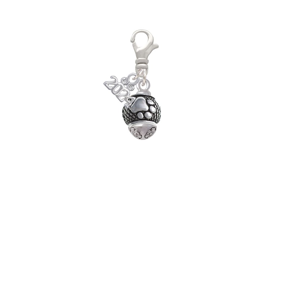 Delight Jewelry Silvertone Paw on Hatched Background Spinners Clip on Charm with Year 2024 Image 2