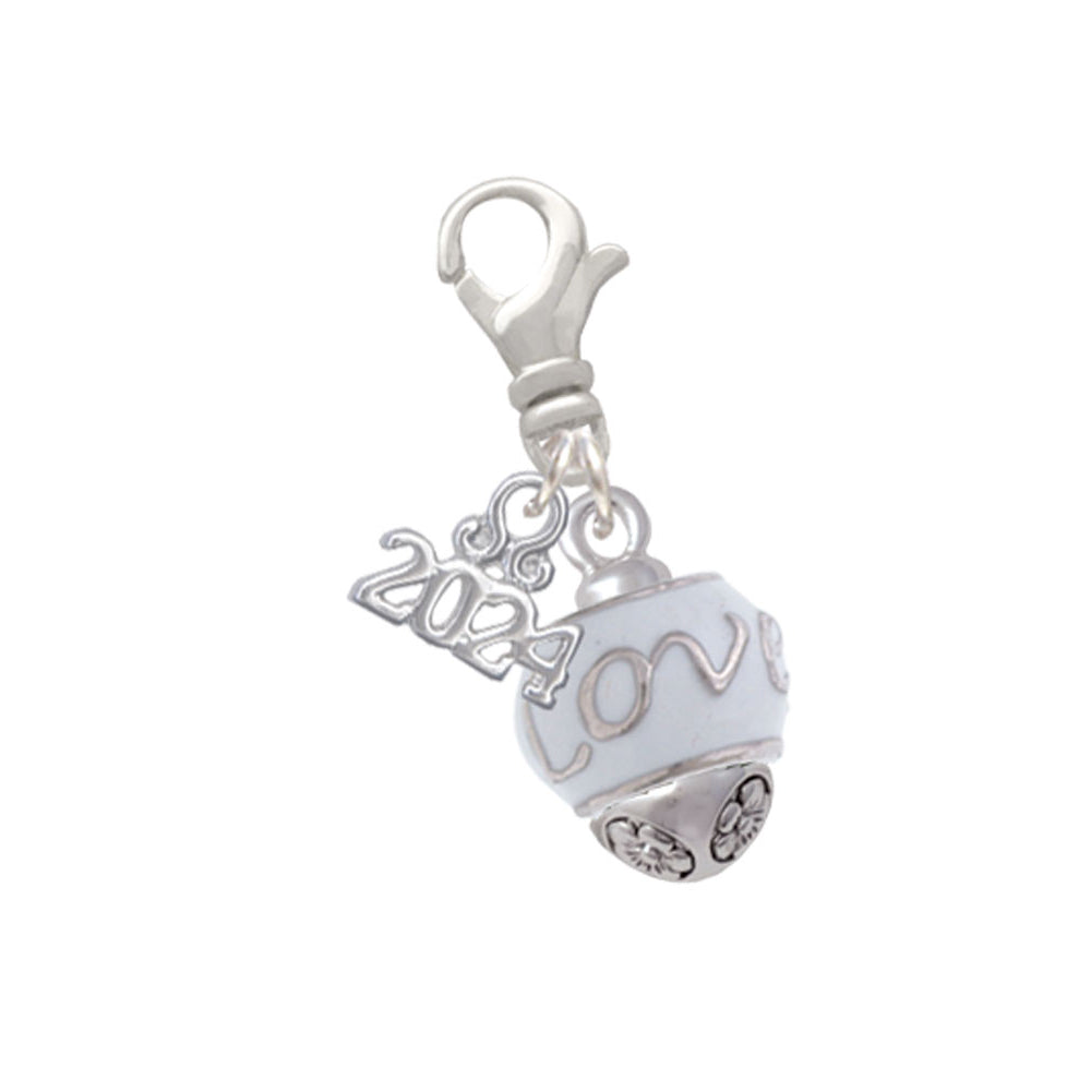 Delight Jewelry Silvertone Message on White Spinners Clip on Charm with Year 2024 Image 1