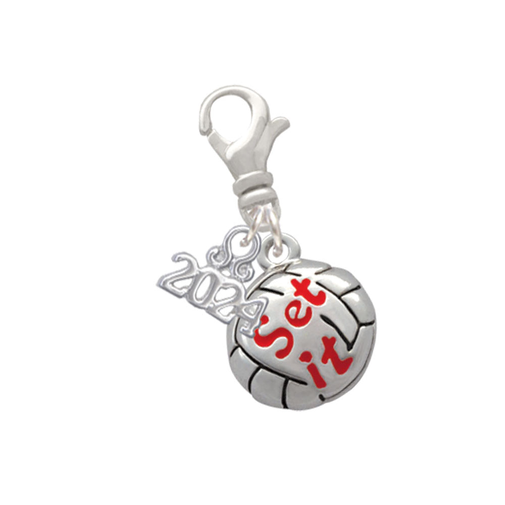Delight Jewelry Silvertone Volleyball Message Clip on Charm with Year 2024 Image 4