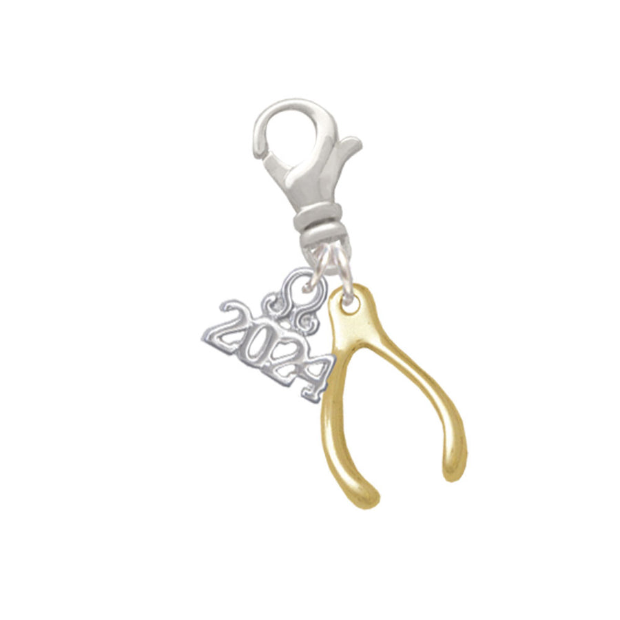 Delight Jewelry Plated Wishbone Clip on Charm with Year 2024 Image 1
