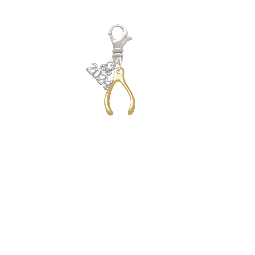 Delight Jewelry Plated Wishbone Clip on Charm with Year 2024 Image 2