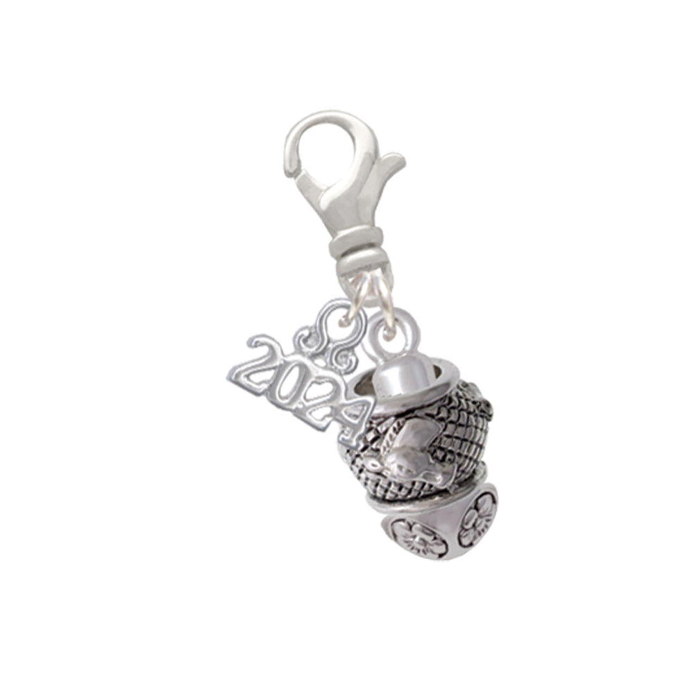 Delight Jewelry Silvertone Horse Head on Hatched Background Spinners Clip on Charm with Year 2024 Image 1
