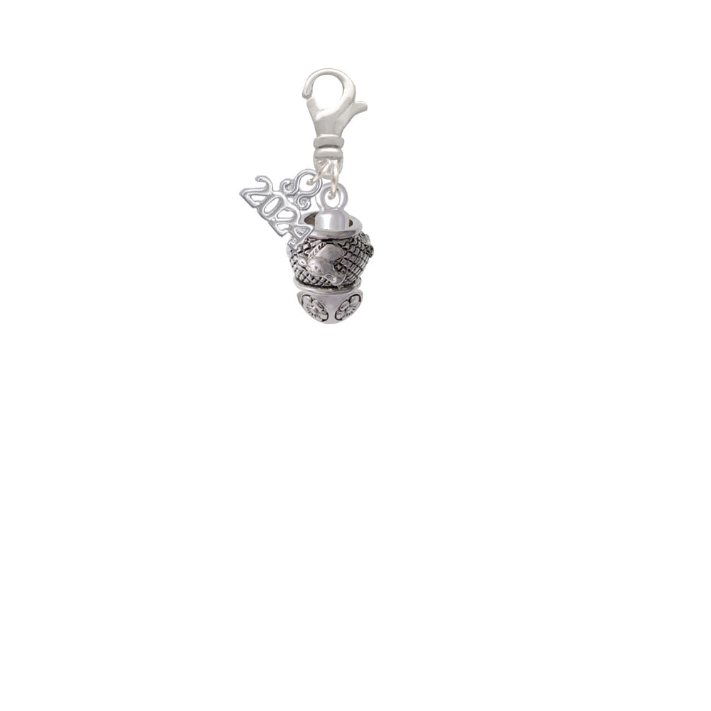 Delight Jewelry Silvertone Horse Head on Hatched Background Spinners Clip on Charm with Year 2024 Image 2