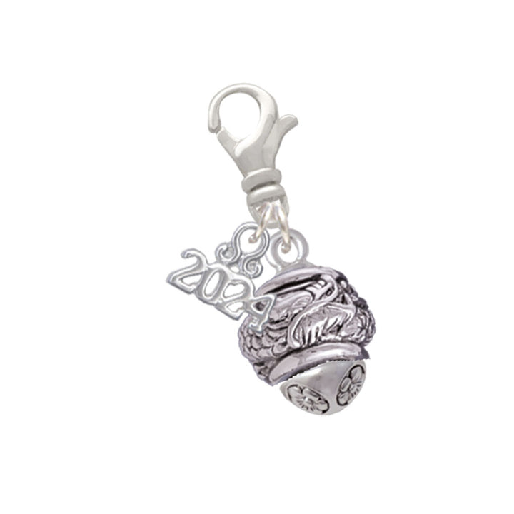 Delight Jewelry Silvertone Antiqued Dragon Spinner Clip on Charm with Year 2024 Image 1