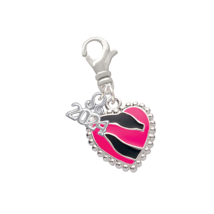 Delight Jewelry Silvertone Enamel Zebra Print Heart Clip on Charm with Year 2024 Image 1