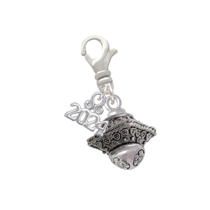 Delight Jewelry Silvertone Large Fancy Square with Rope Border Spinner Clip on Charm with Year 2024 Image 1
