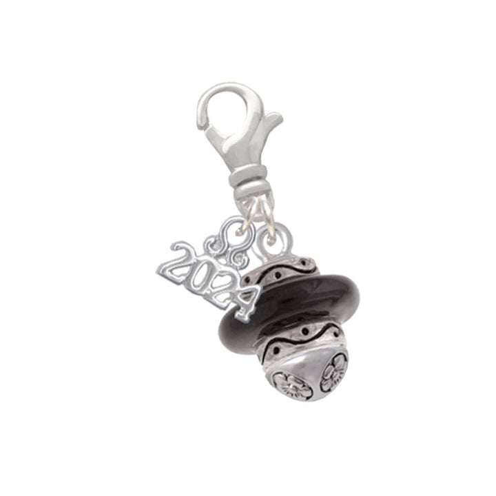 Delight Jewelry Silvertone Black Center Spinner Clip on Charm with Year 2024 Image 1