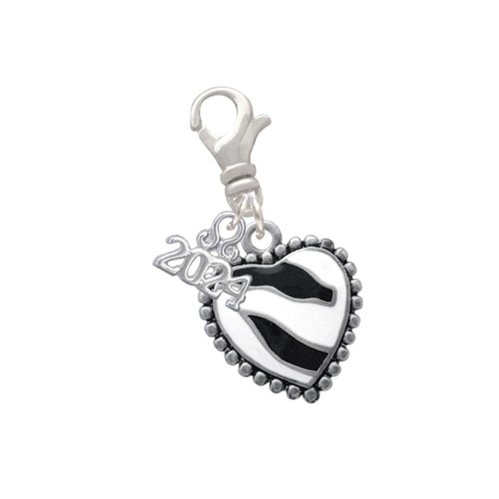Delight Jewelry Silvertone Enamel Zebra Print Heart Clip on Charm with Year 2024 Image 4