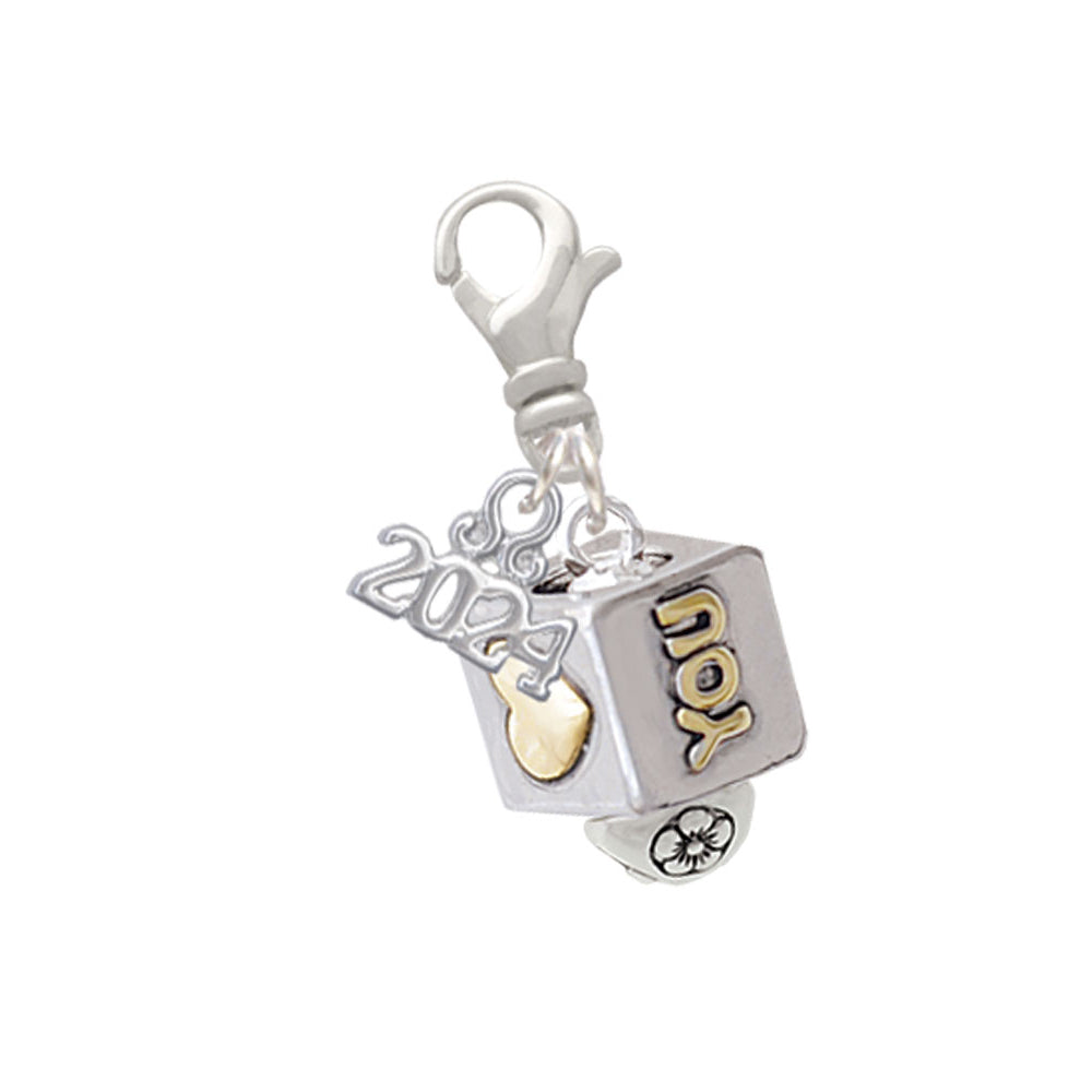 Delight Jewelry Two-tone Love You Square Spinner Clip on Charm with Year 2024 Image 1