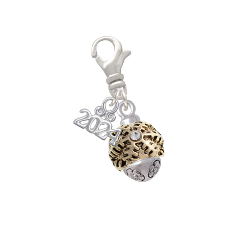 Delight Jewelry Goldtone Snowflake with Crystal Spinner Clip on Charm with Year 2024 Image 1
