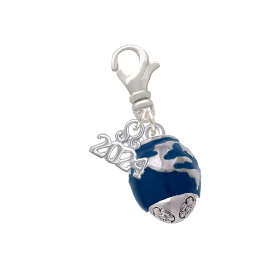 Delight Jewelry Silvertone Blue Enamel World Globe Spinner Clip on Charm with Year 2024 Image 1