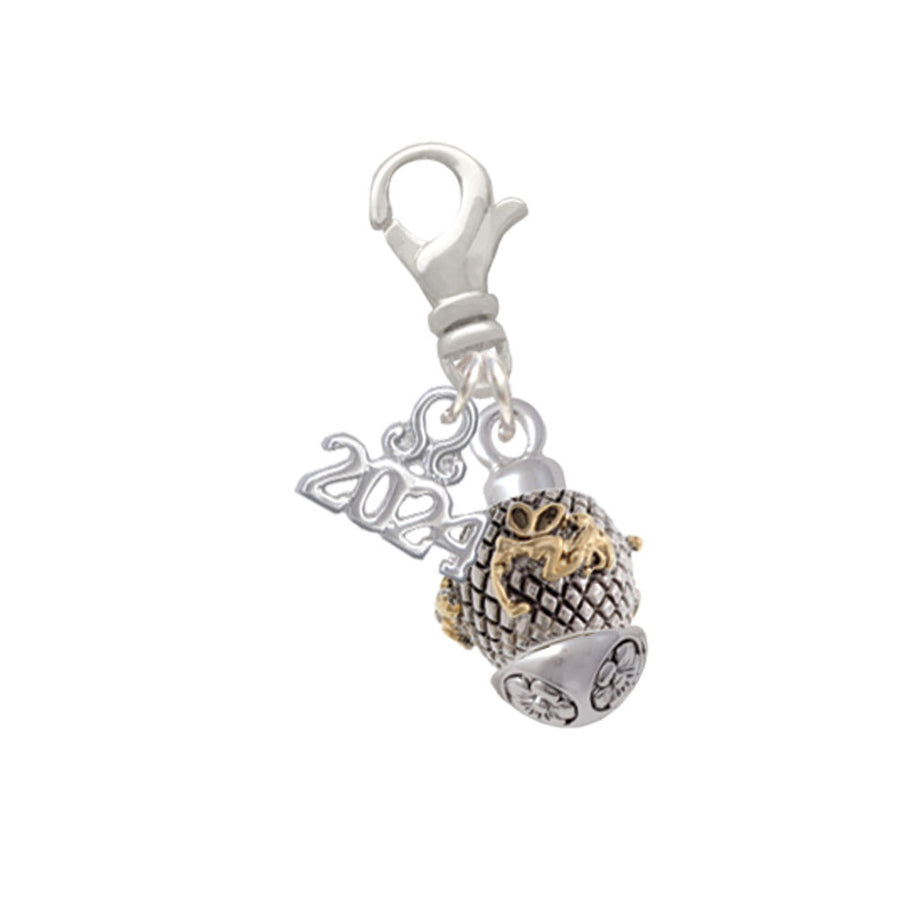 Delight Jewelry Goldtone Fairy on Silvertone Hatched Background Spinner Clip on Charm with Year 2024 Image 1
