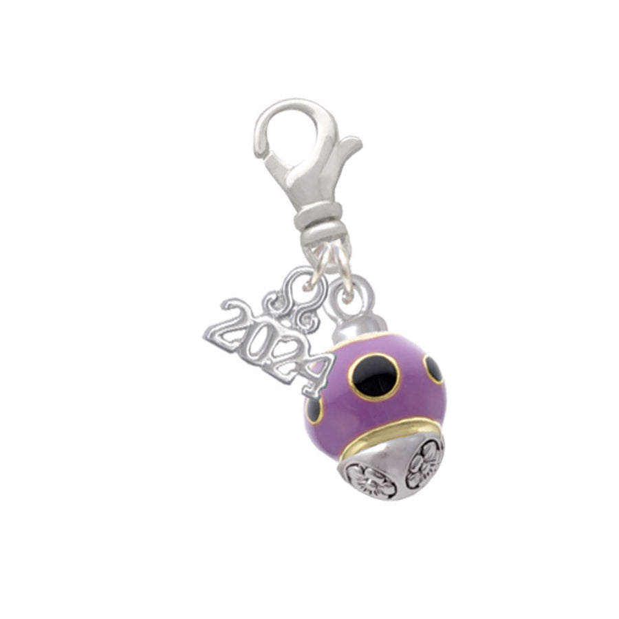 Delight Jewelry Goldtone Wide Black Dots on Purple Spinner Clip on Charm with Year 2024 Image 1
