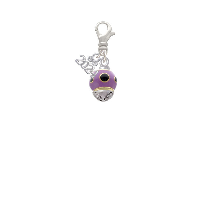 Delight Jewelry Goldtone Wide Black Dots on Purple Spinner Clip on Charm with Year 2024 Image 2