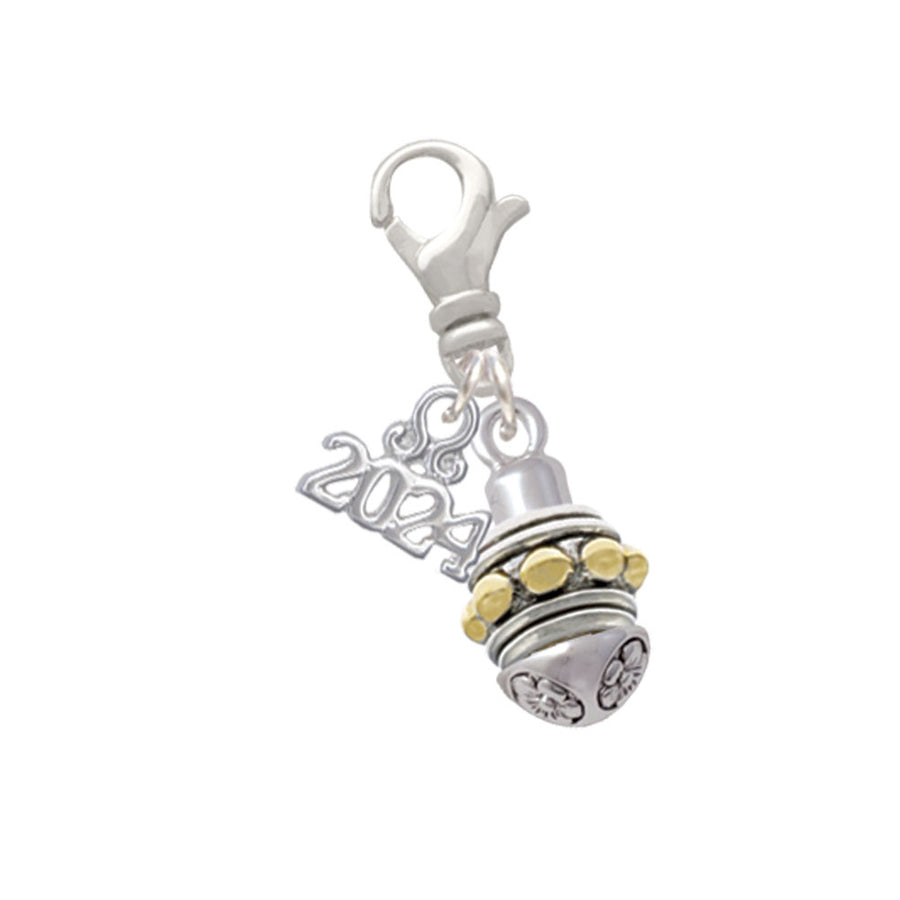 Delight Jewelry Goldtone Large Bullets on Silvertone Spinner Clip on Charm with Year 2024 Image 1