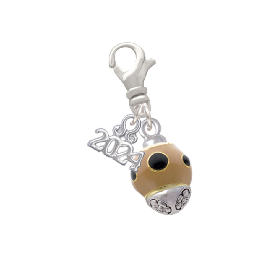 Delight Jewelry Goldtone Wide Black Dots on Tan Spinner Clip on Charm with Year 2024 Image 1